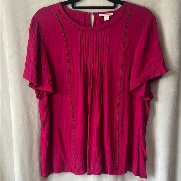 Knox Rose Top Pink Short Sleeve Round Neck Eyelet Embroidered Top Size Large - Picture 2 of 16